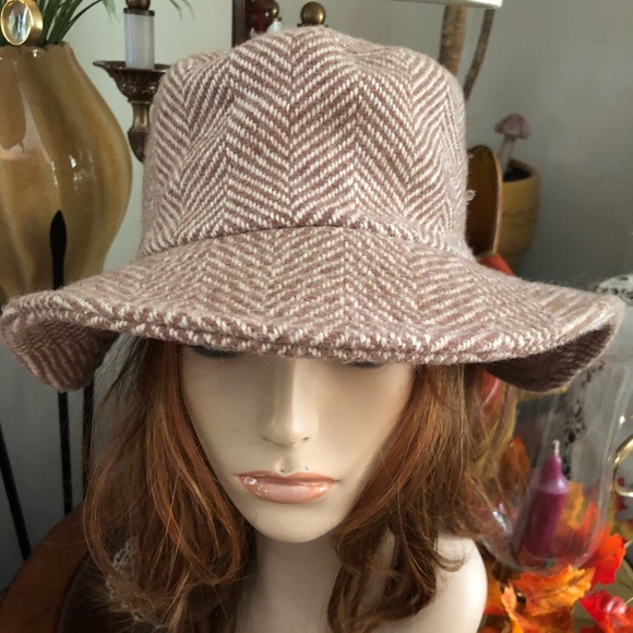 KENNETH COLE Floppy Tan Herringbone Tweed Wool Hat - Picture 1 of 7